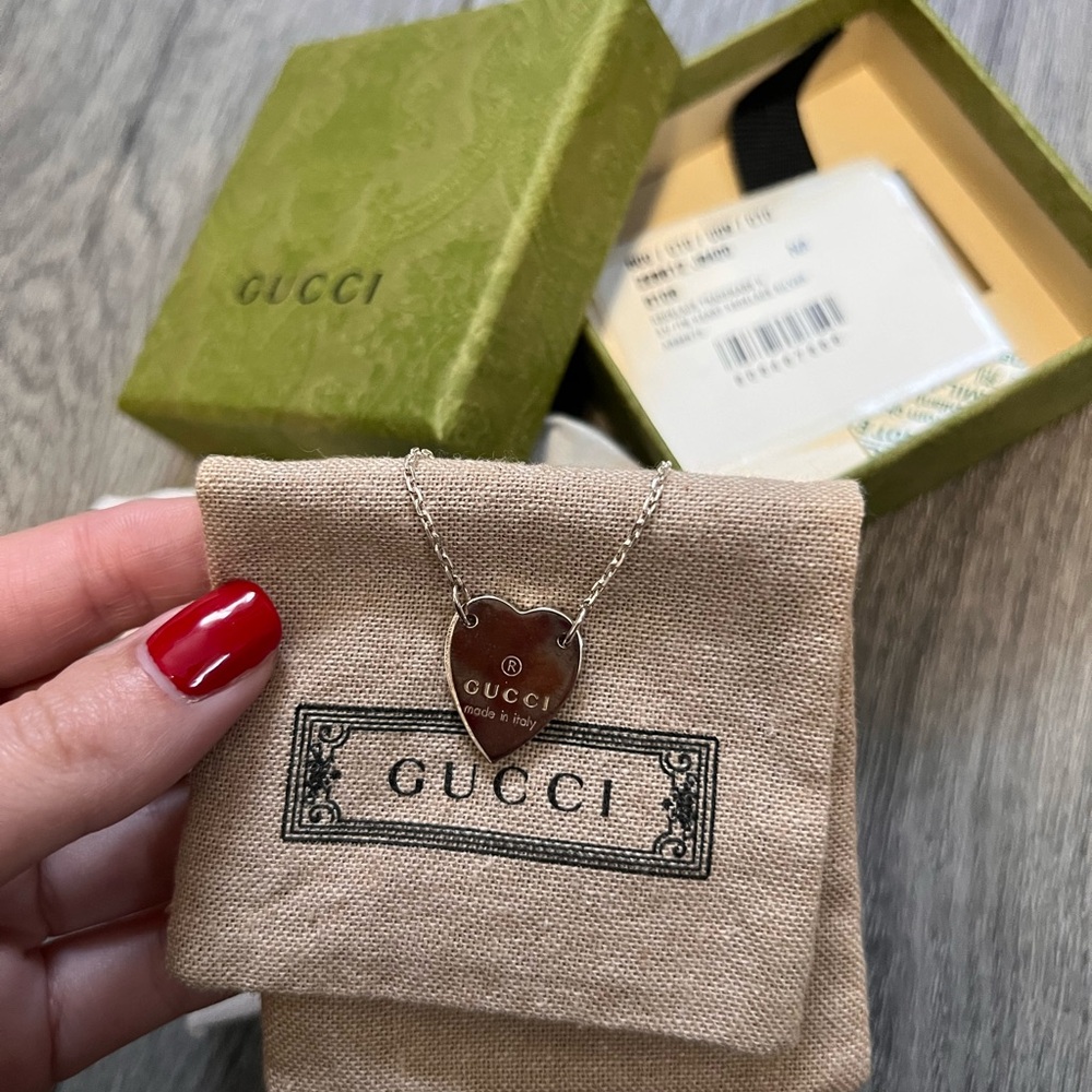 Gucci Silver and Brown Heart Necklace